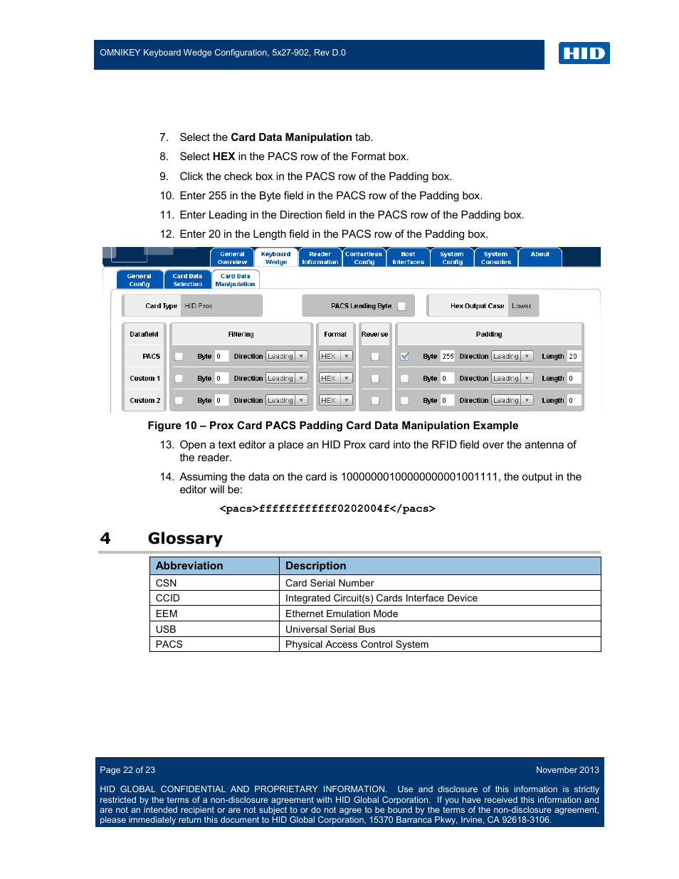 4 glossary, Glossary, 4glossary | HID OMNIKEY 5427 CK Keyboard Wedge User Guide User Manual | Page 22 / 23