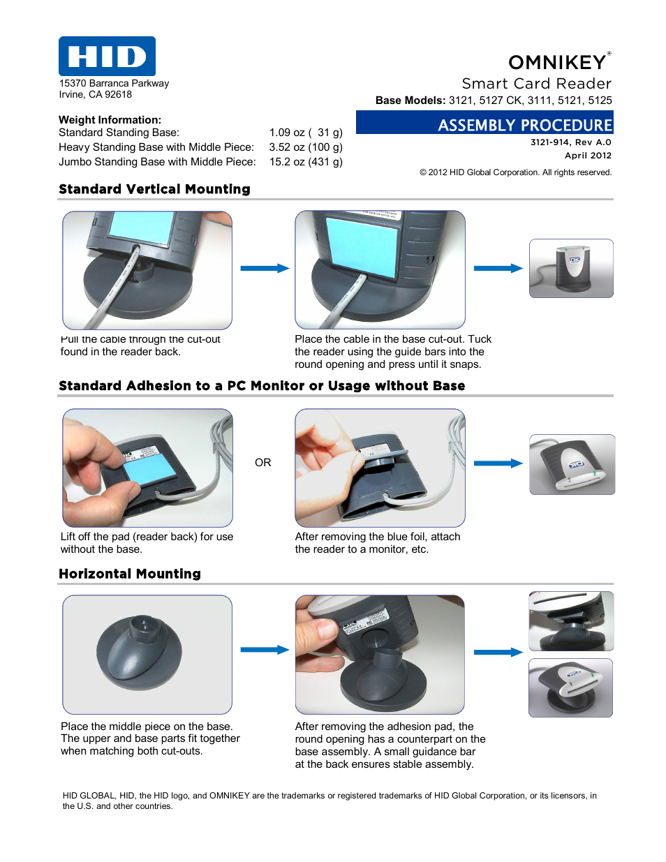 HID OMNIKEY Smart Card Reader Assembly Procedure User Manual | 1 page