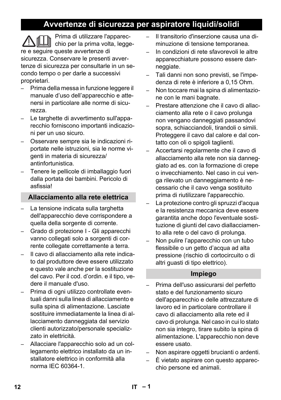 Italiano | Karcher Wet/dry vacuum cleaner User Manual | Page 12 / 100