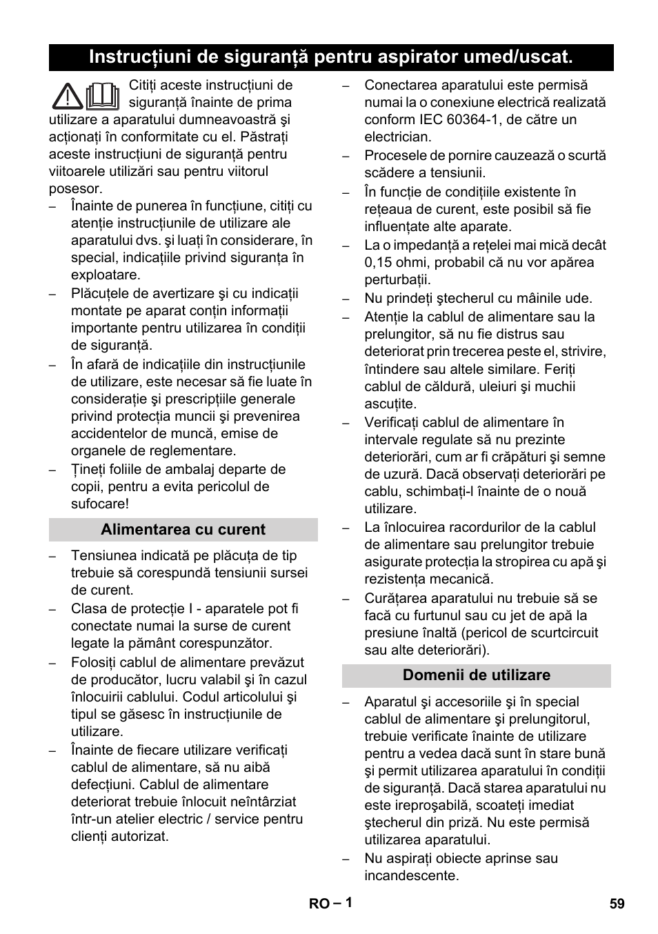 Româneşte | Karcher Wet/dry vacuum cleaner User Manual | Page 59 / 100