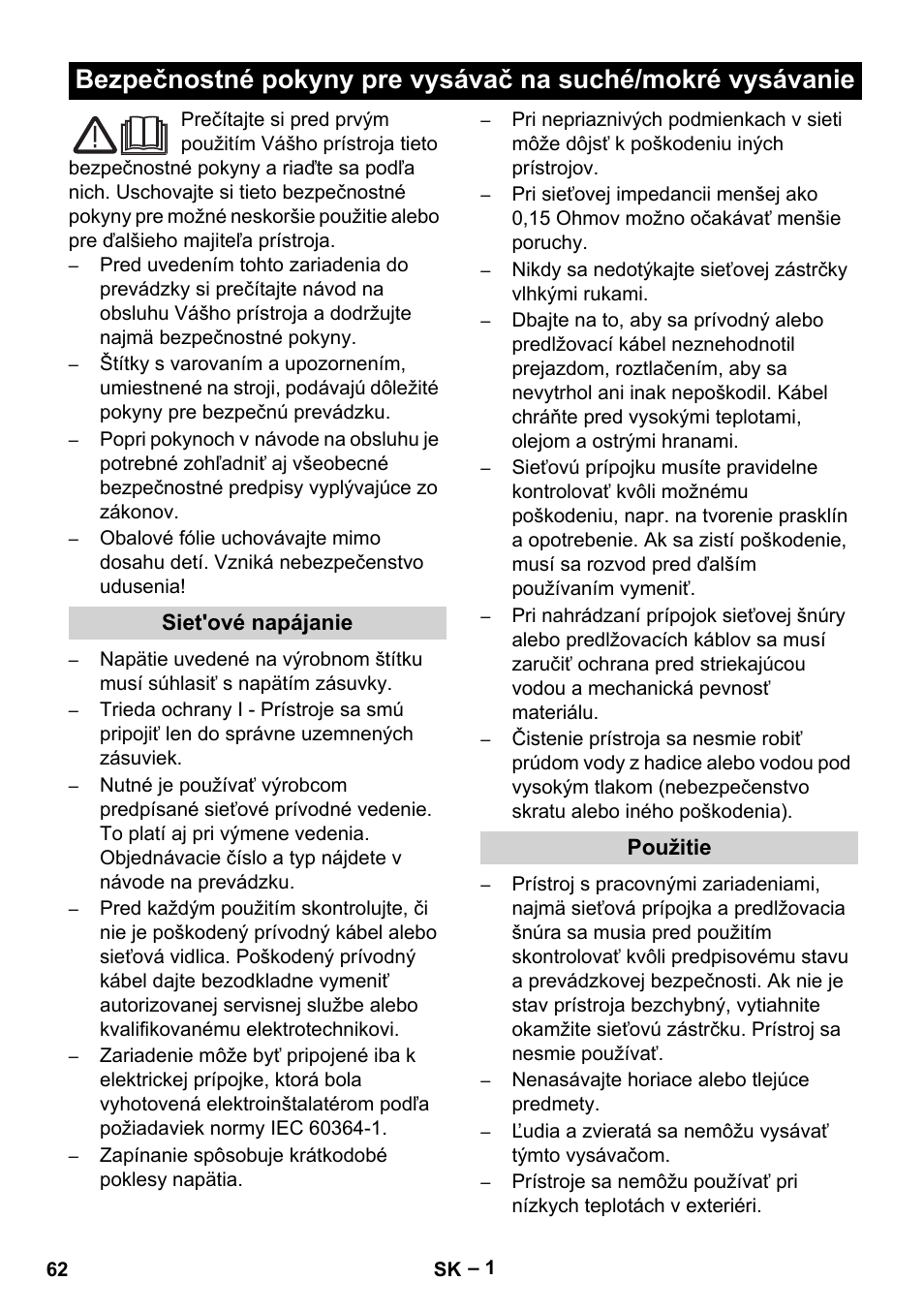 Slovenčina | Karcher Wet/dry vacuum cleaner User Manual | Page 62 / 100