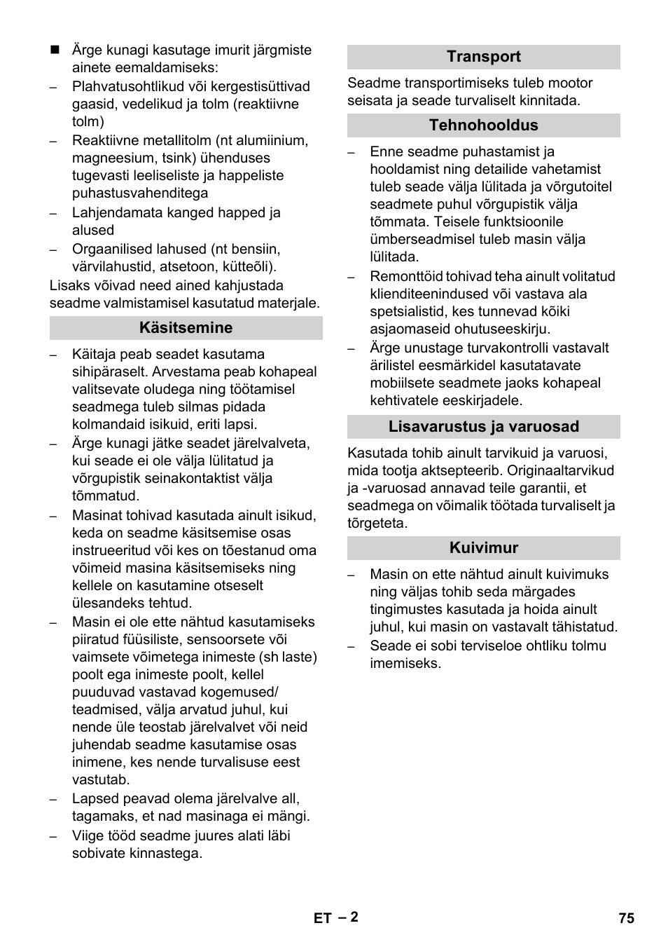 Karcher Wet/dry vacuum cleaner User Manual | Page 75 / 100