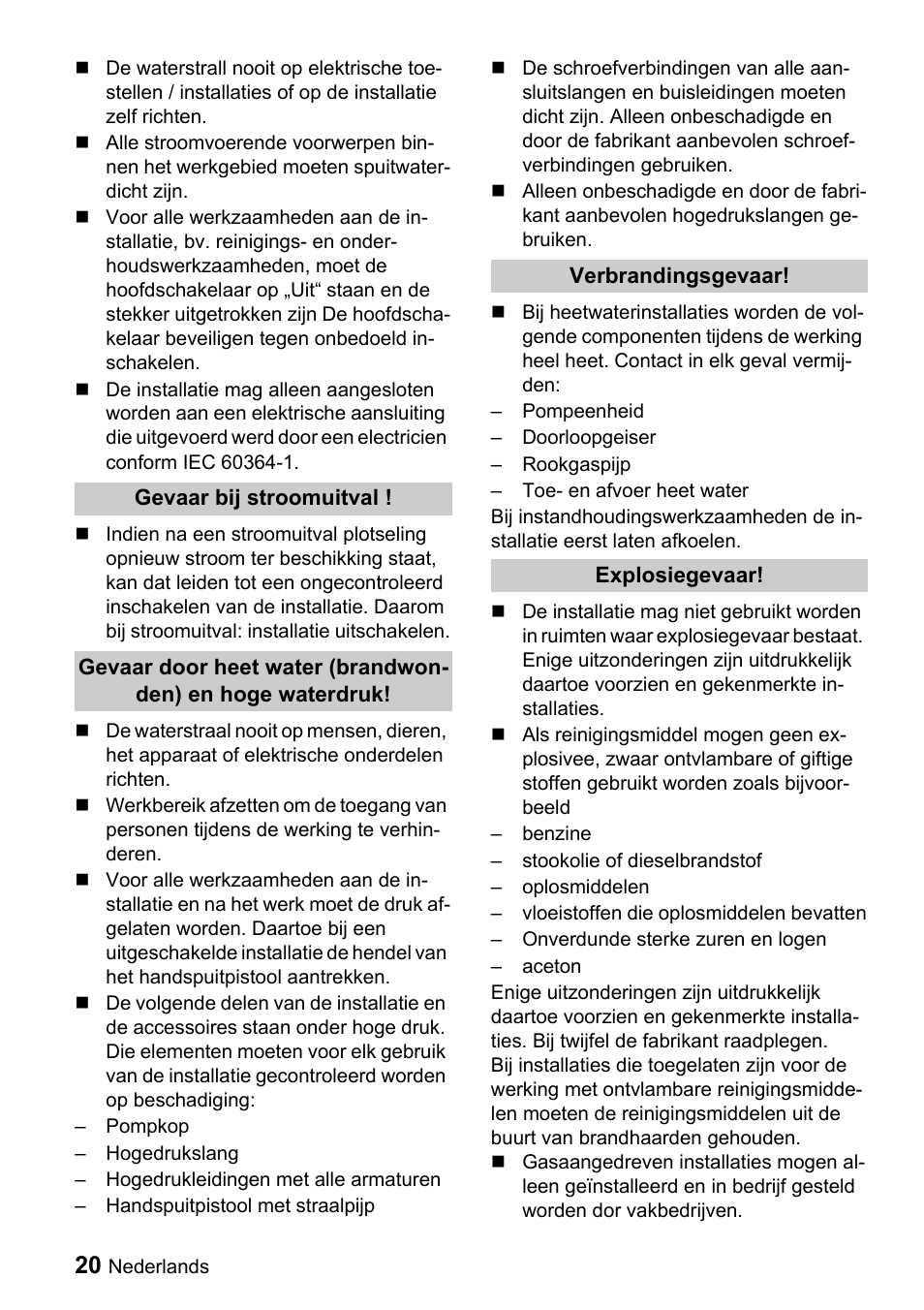 Karcher Sicherheitshinweise für Hochdruck-Reinigungsanlagen User Manual | Page 20 / 92