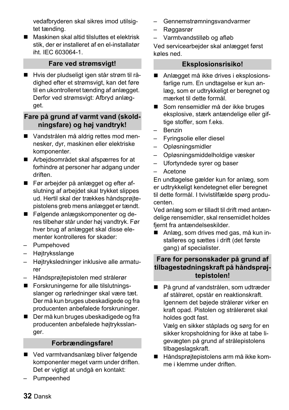 Karcher Sicherheitshinweise für Hochdruck-Reinigungsanlagen User Manual | Page 32 / 92