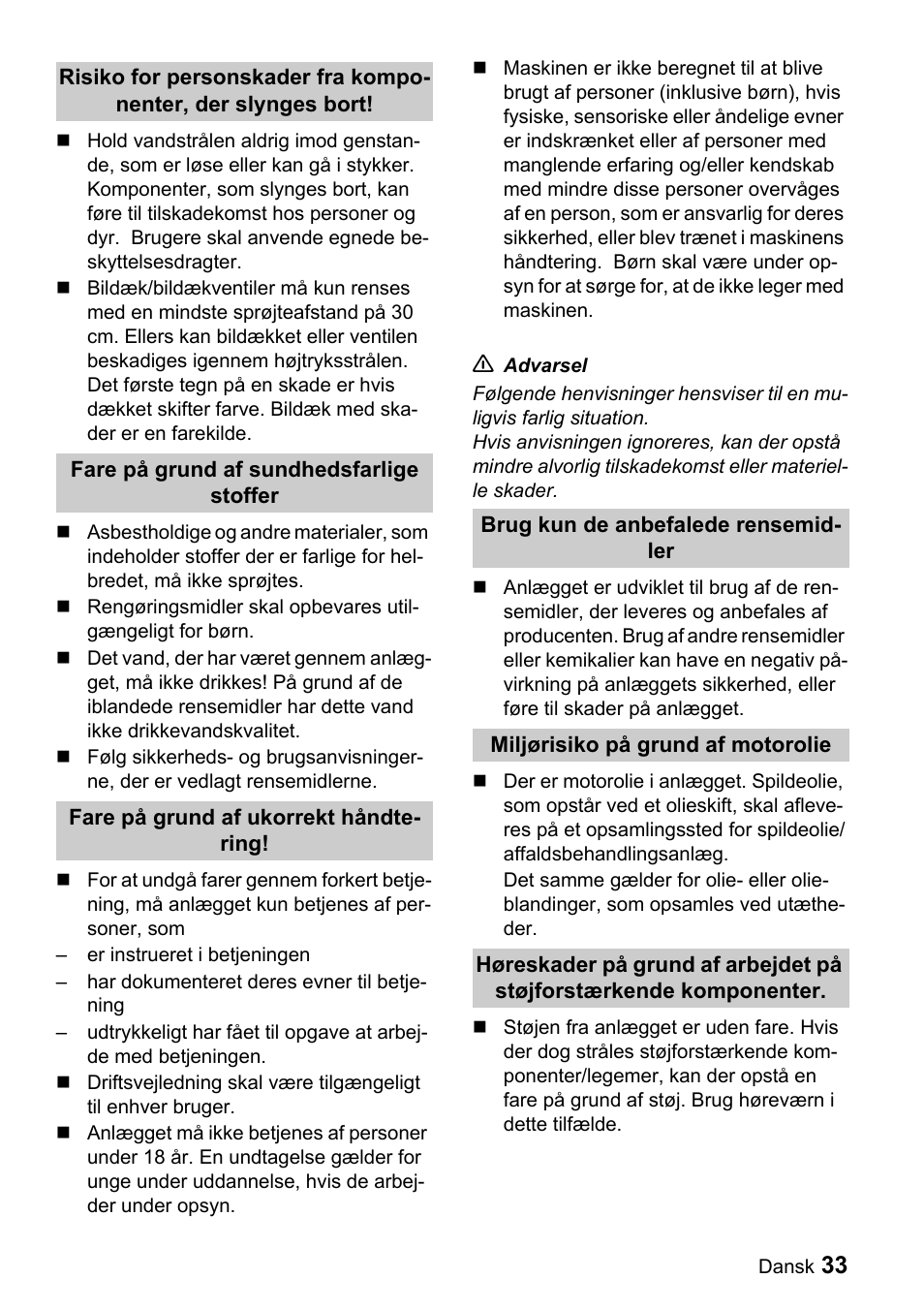 Karcher Sicherheitshinweise für Hochdruck-Reinigungsanlagen User Manual | Page 33 / 92