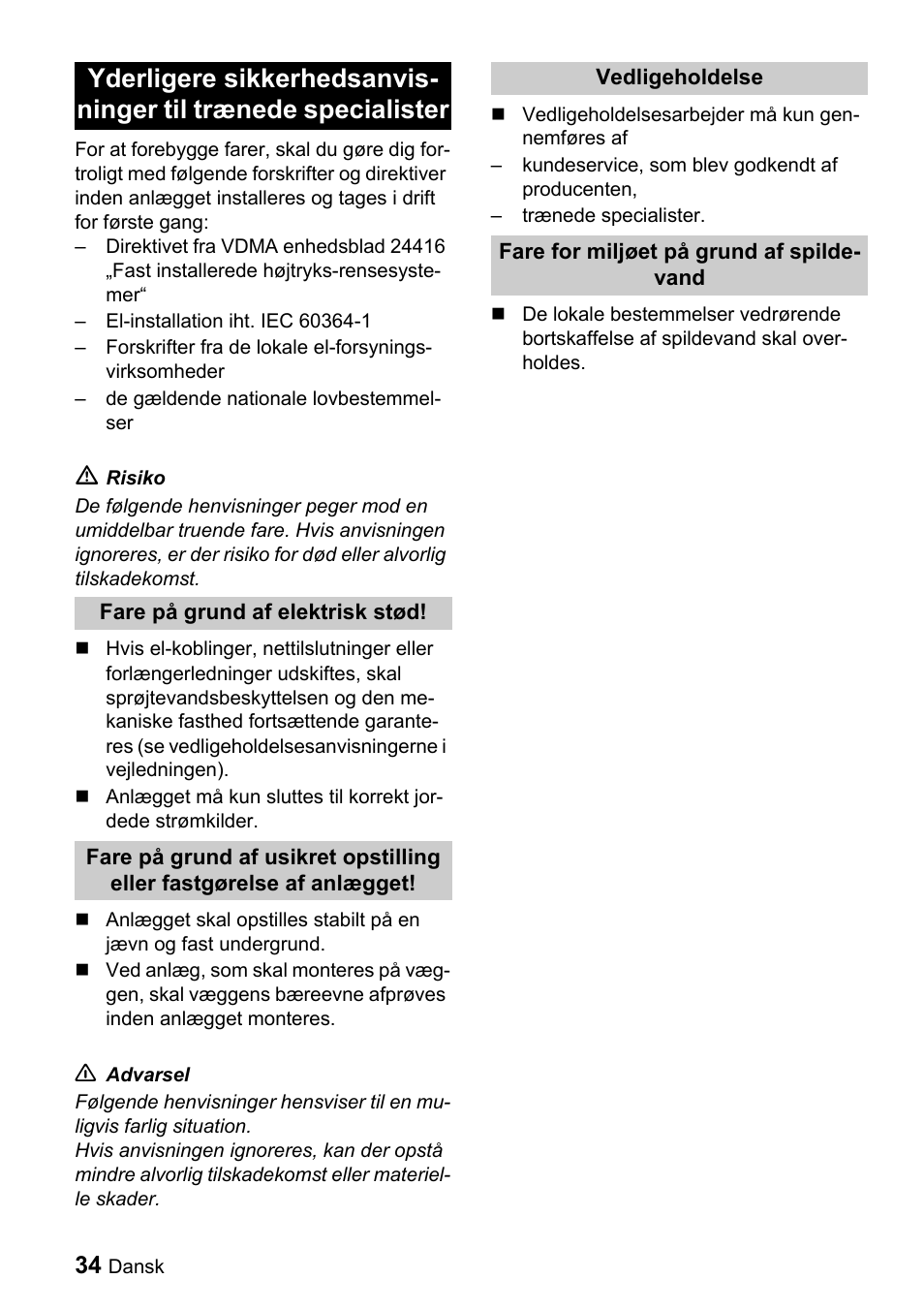 Karcher Sicherheitshinweise für Hochdruck-Reinigungsanlagen User Manual | Page 34 / 92