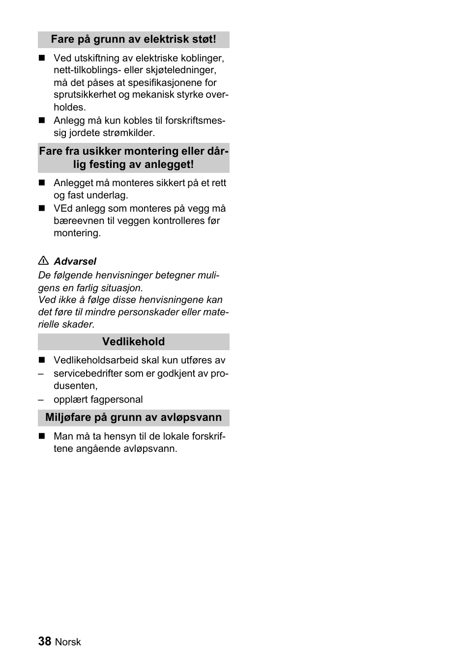 Karcher Sicherheitshinweise für Hochdruck-Reinigungsanlagen User Manual | Page 38 / 92