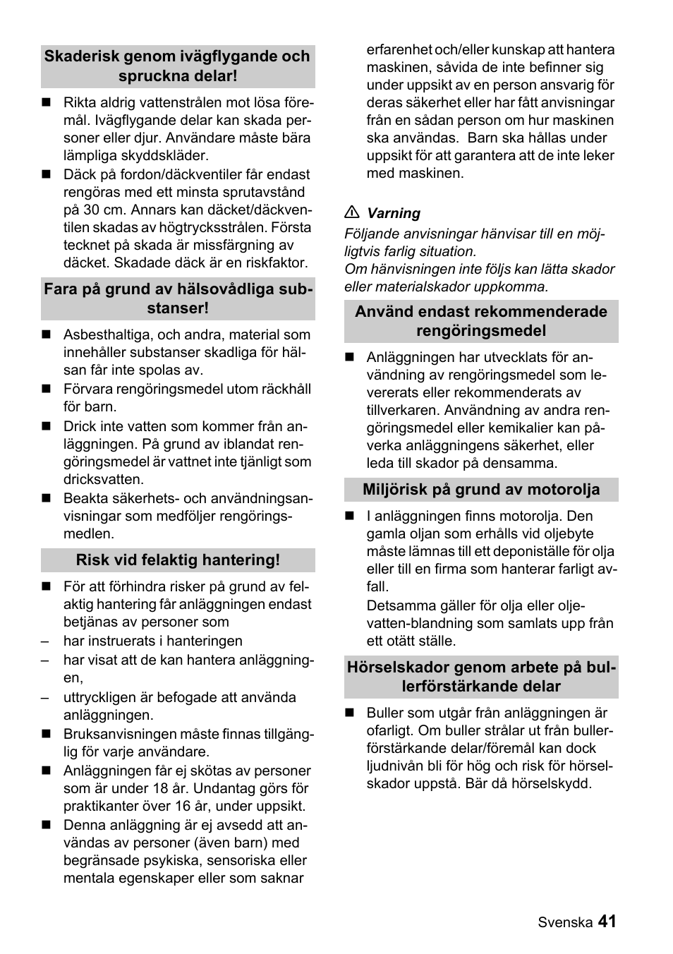 Karcher Sicherheitshinweise für Hochdruck-Reinigungsanlagen User Manual | Page 41 / 92