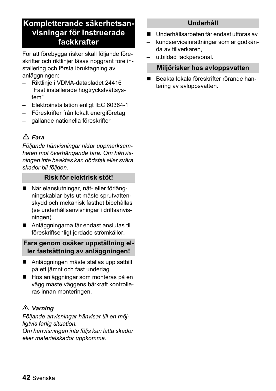 Karcher Sicherheitshinweise für Hochdruck-Reinigungsanlagen User Manual | Page 42 / 92