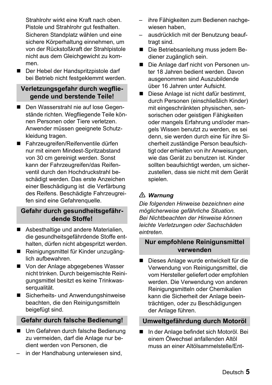 Karcher Sicherheitshinweise für Hochdruck-Reinigungsanlagen User Manual | Page 5 / 92