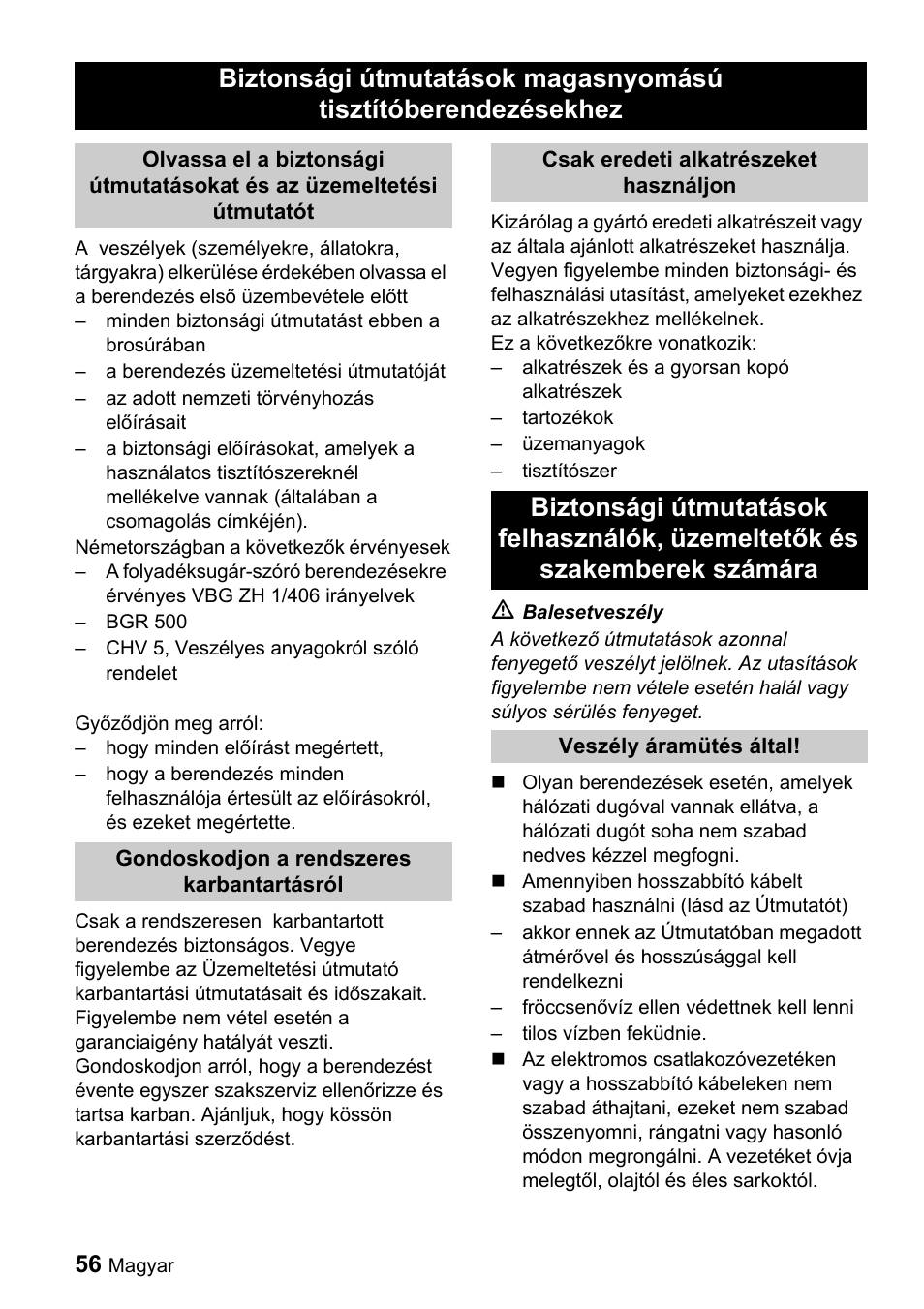 Karcher Sicherheitshinweise für Hochdruck-Reinigungsanlagen User Manual | Page 56 / 92