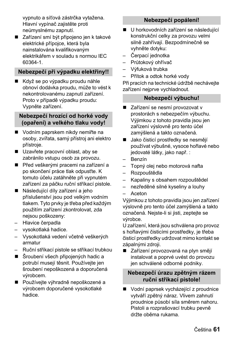 Karcher Sicherheitshinweise für Hochdruck-Reinigungsanlagen User Manual | Page 61 / 92