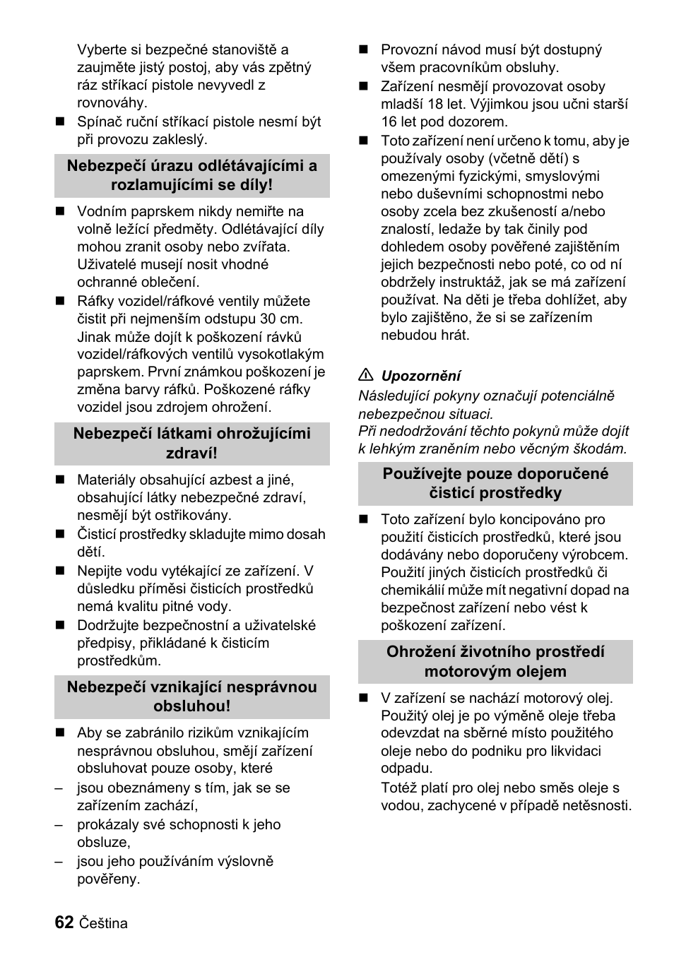 Karcher Sicherheitshinweise für Hochdruck-Reinigungsanlagen User Manual | Page 62 / 92