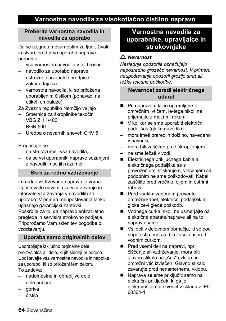 Karcher Sicherheitshinweise für Hochdruck-Reinigungsanlagen User Manual | Page 64 / 92