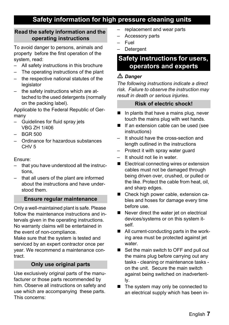 Karcher Sicherheitshinweise für Hochdruck-Reinigungsanlagen User Manual | Page 7 / 92