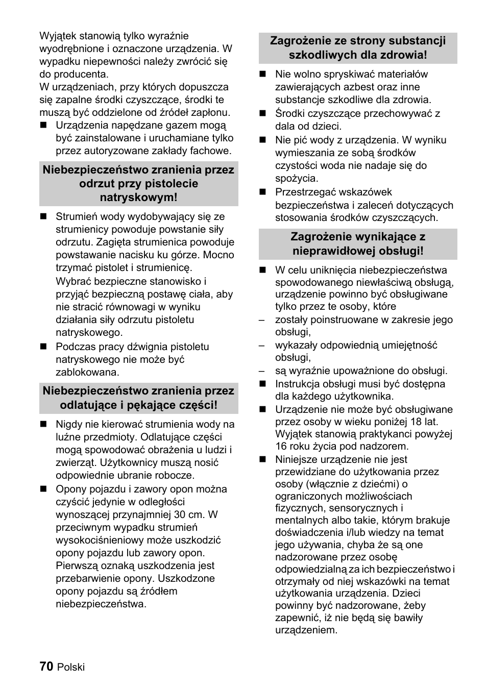 Karcher Sicherheitshinweise für Hochdruck-Reinigungsanlagen User Manual | Page 70 / 92