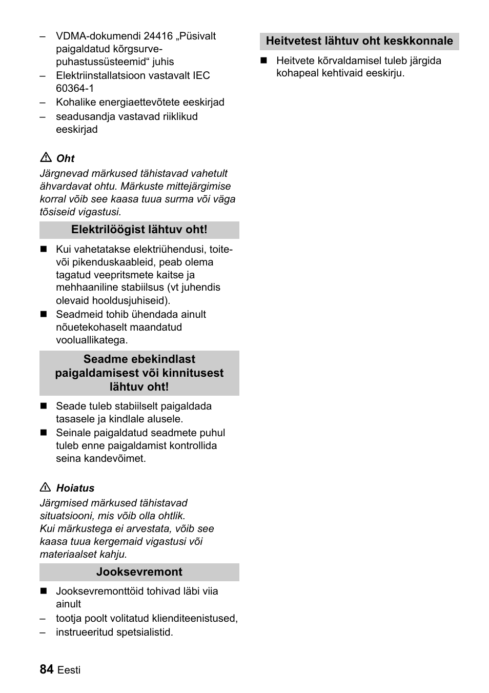 Karcher Sicherheitshinweise für Hochdruck-Reinigungsanlagen User Manual | Page 84 / 92