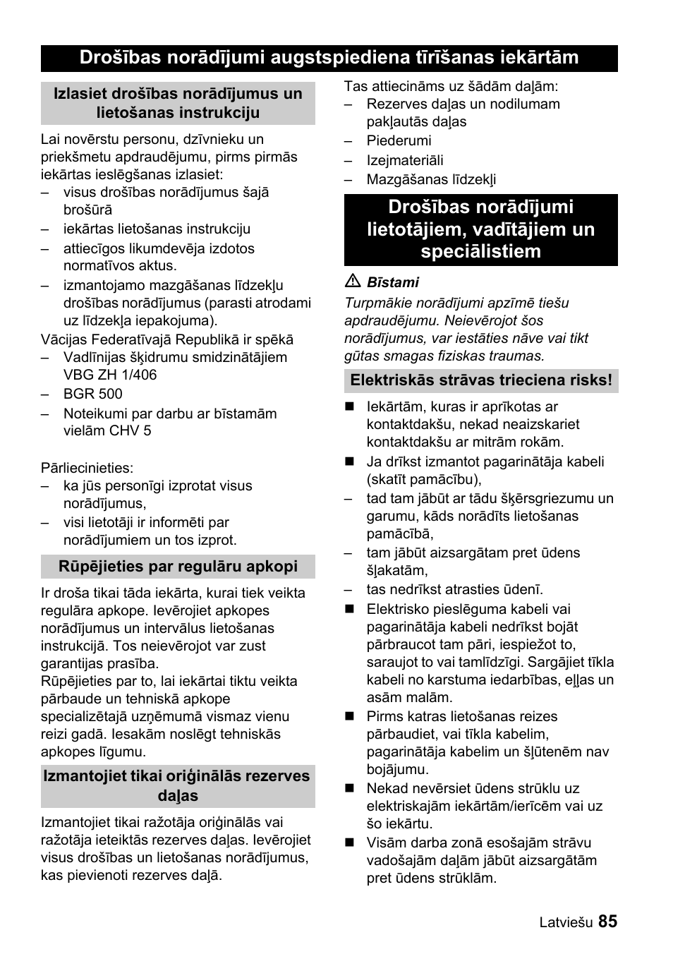 Karcher Sicherheitshinweise für Hochdruck-Reinigungsanlagen User Manual | Page 85 / 92