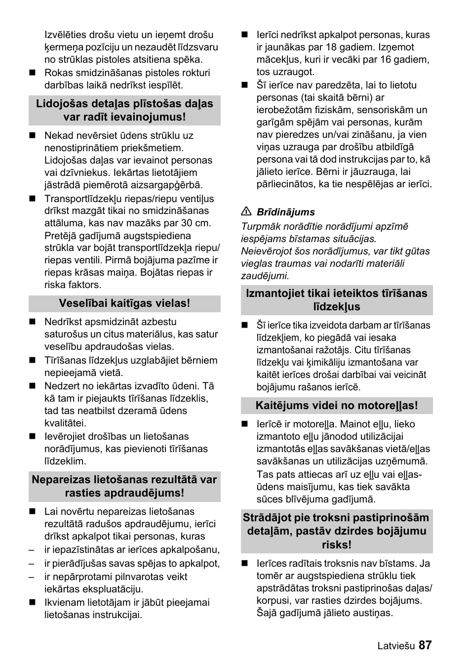 Karcher Sicherheitshinweise für Hochdruck-Reinigungsanlagen User Manual | Page 87 / 92