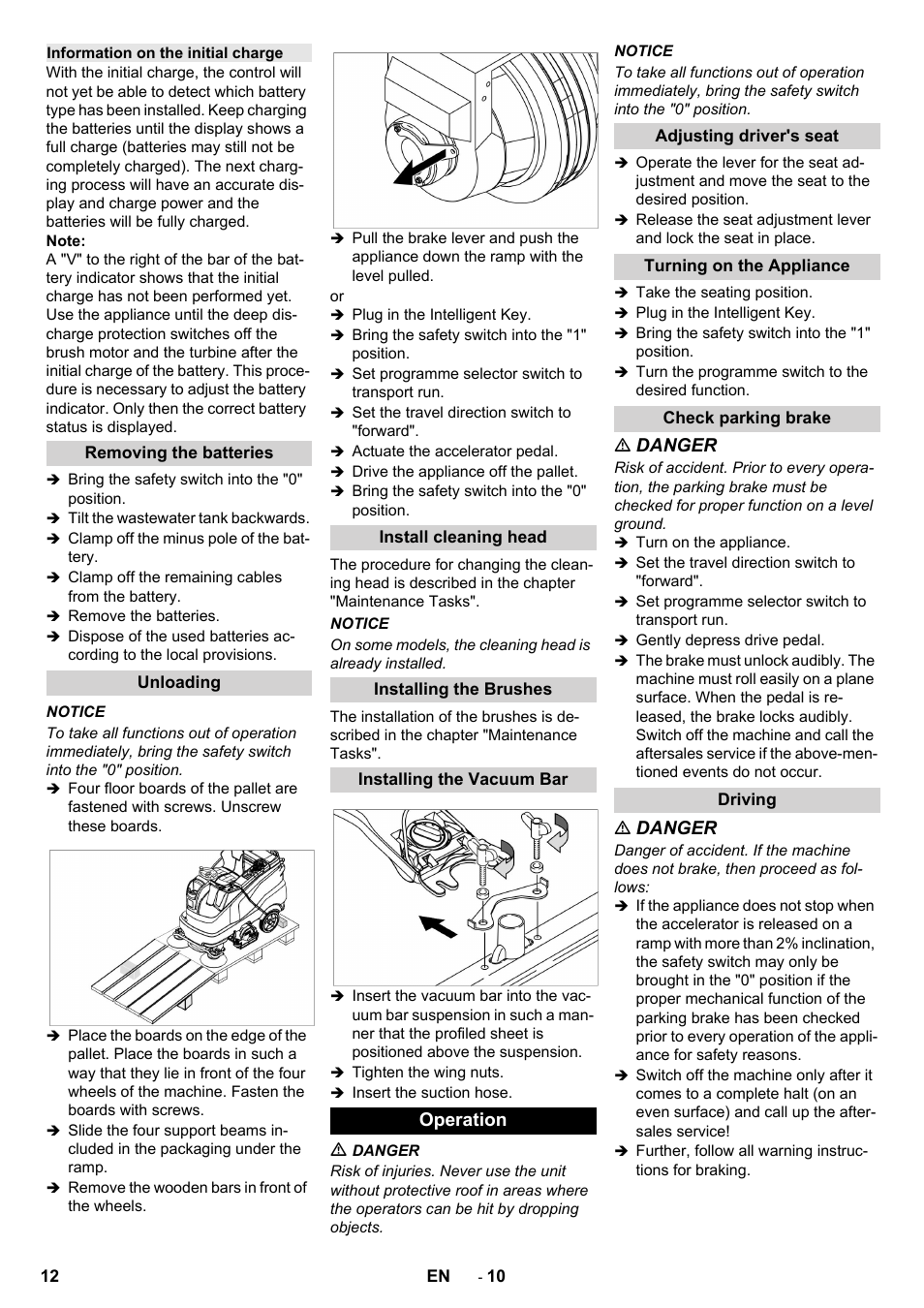 Danger, Operation | Karcher B 150 R User Manual | Page 12 / 60
