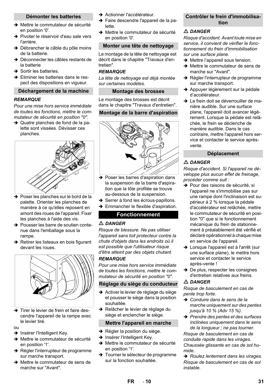 Fonctionnement | Karcher B 150 R User Manual | Page 31 / 60