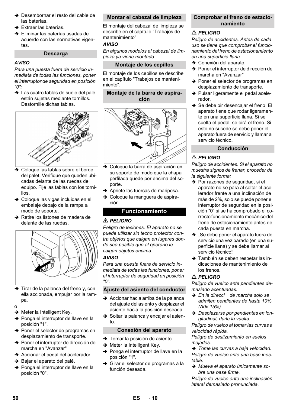 Funcionamiento | Karcher B 150 R User Manual | Page 50 / 60