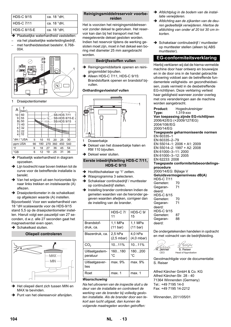 Eg-conformiteitsverklaring | Karcher HDS-C 7-11 Steel User Manual | Page 104 / 152