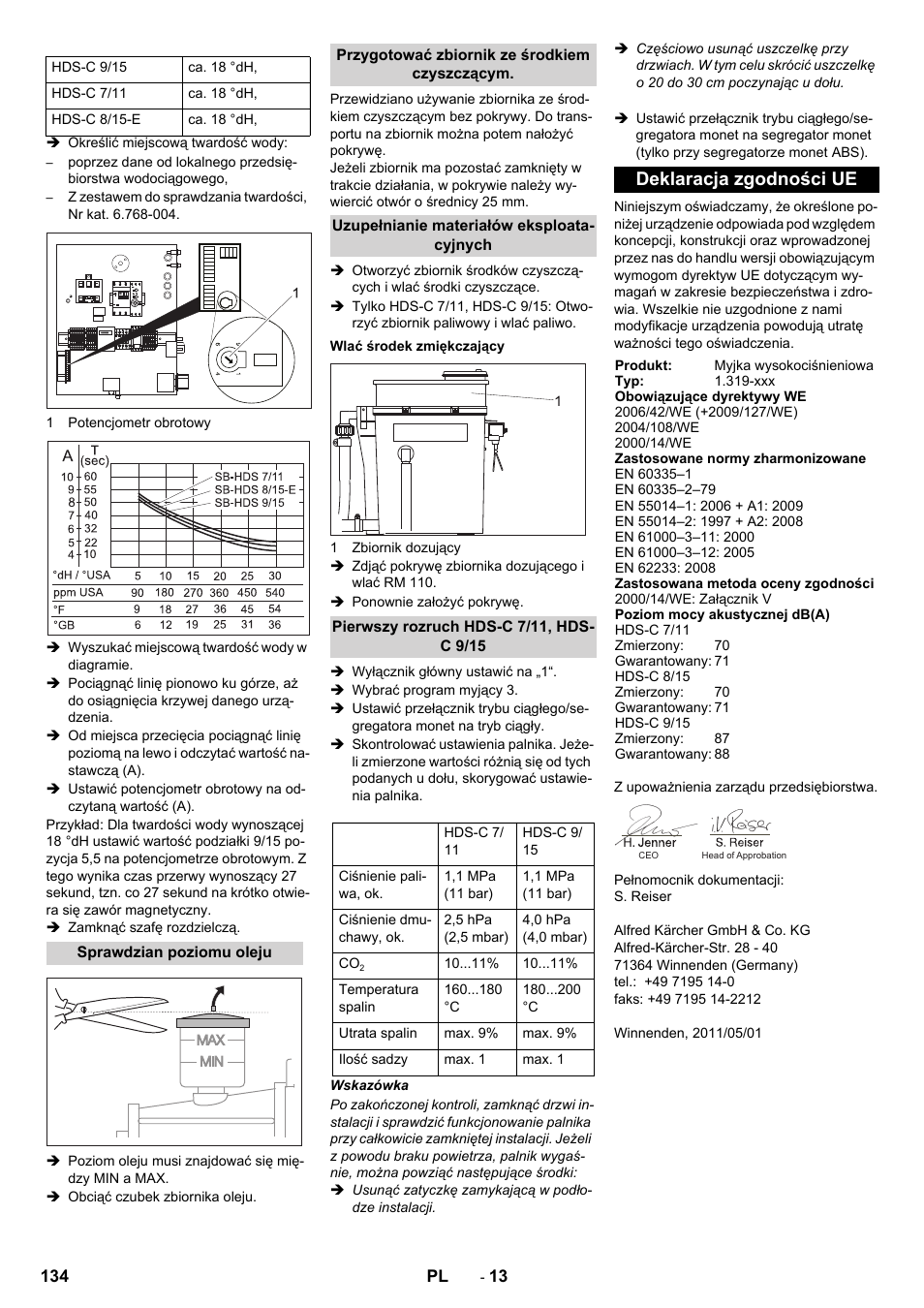 Deklaracja zgodności ue | Karcher HDS-C 7-11 Steel User Manual | Page 134 / 152