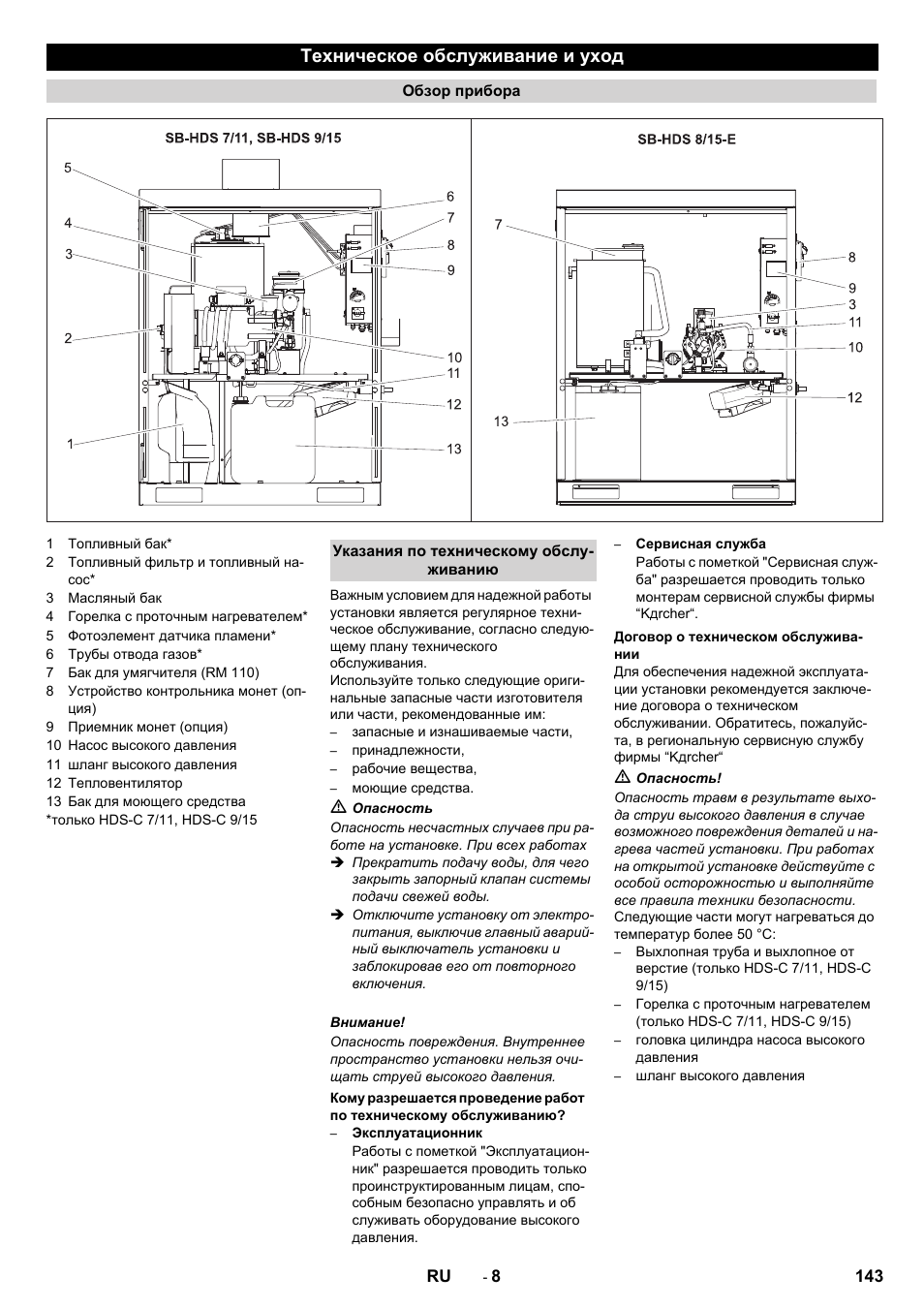 Техническое обслуживание и уход | Karcher HDS-C 7-11 Steel User Manual | Page 143 / 152