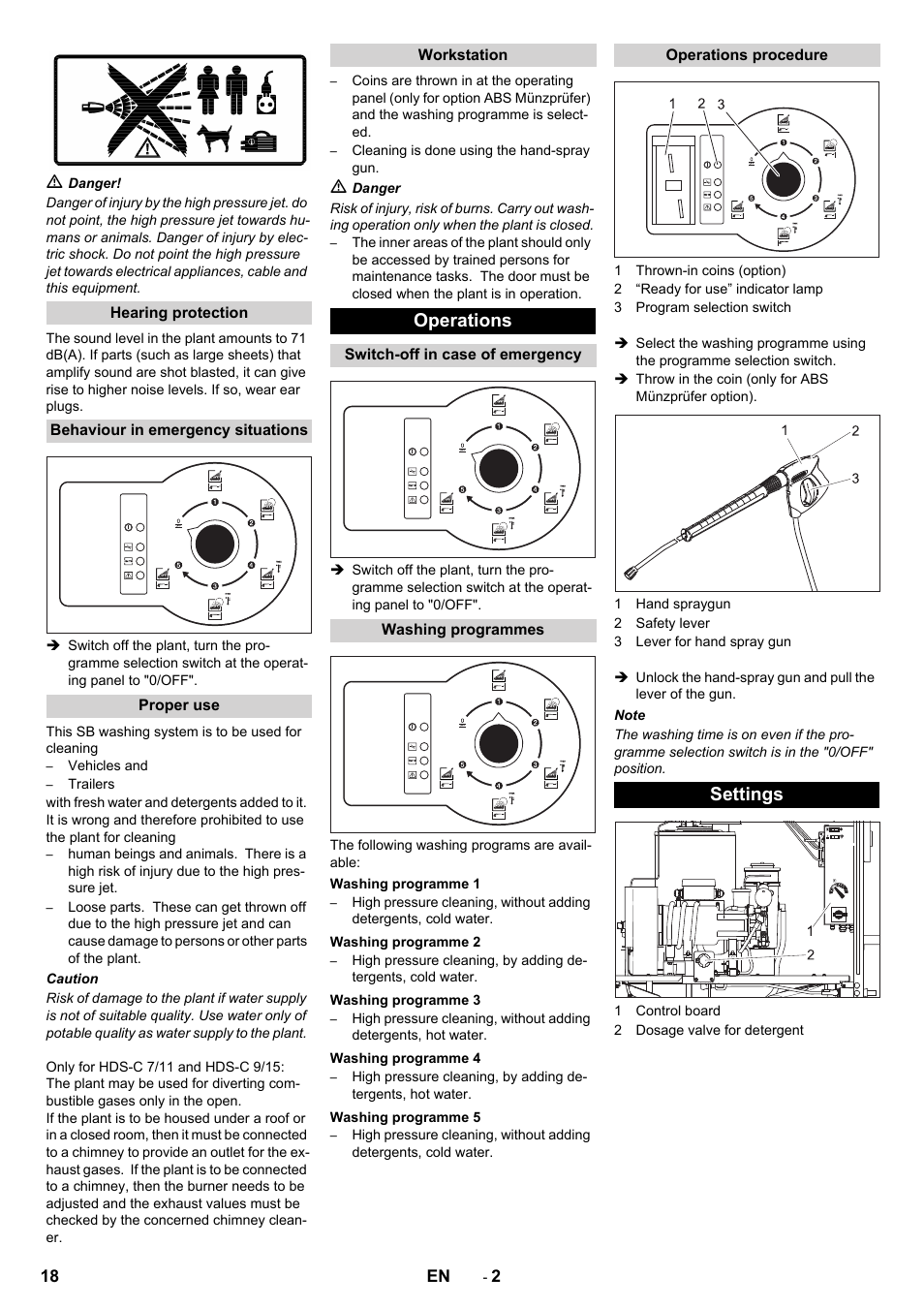 Operations, Settings | Karcher HDS-C 7-11 Steel User Manual | Page 18 / 152