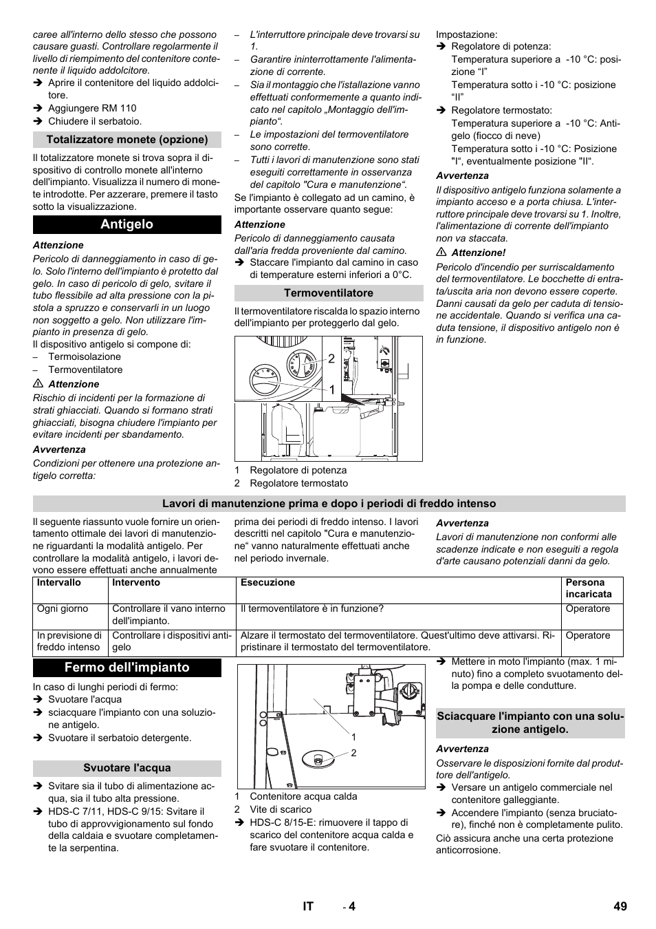 Antigelo, Fermo dell'impianto | Karcher HDS-C 7-11 Steel User Manual | Page 49 / 152