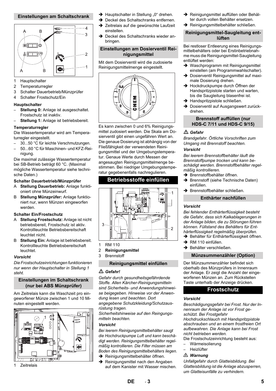 Betriebsstoffe einfüllen, Frostschutz | Karcher HDS-C 7-11 Steel User Manual | Page 5 / 152