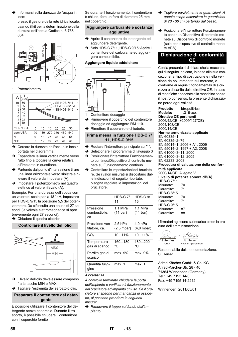 Dichiarazione di conformità ce | Karcher HDS-C 7-11 Steel User Manual | Page 58 / 152