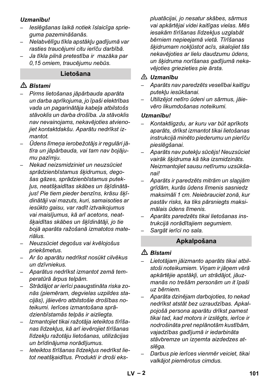 Lietošana, Apkalpošana | Karcher Brush cleaning devices and spray extraction devices User Manual | Page 101 / 116