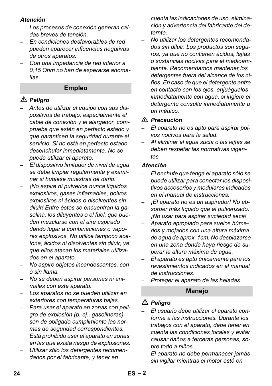 Empleo, Manejo | Karcher Brush cleaning devices and spray extraction devices User Manual | Page 24 / 116