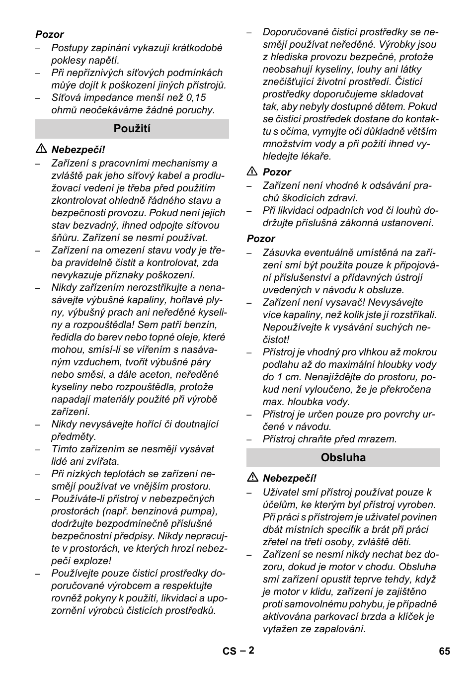 Použití, Obsluha | Karcher Brush cleaning devices and spray extraction devices User Manual | Page 65 / 116