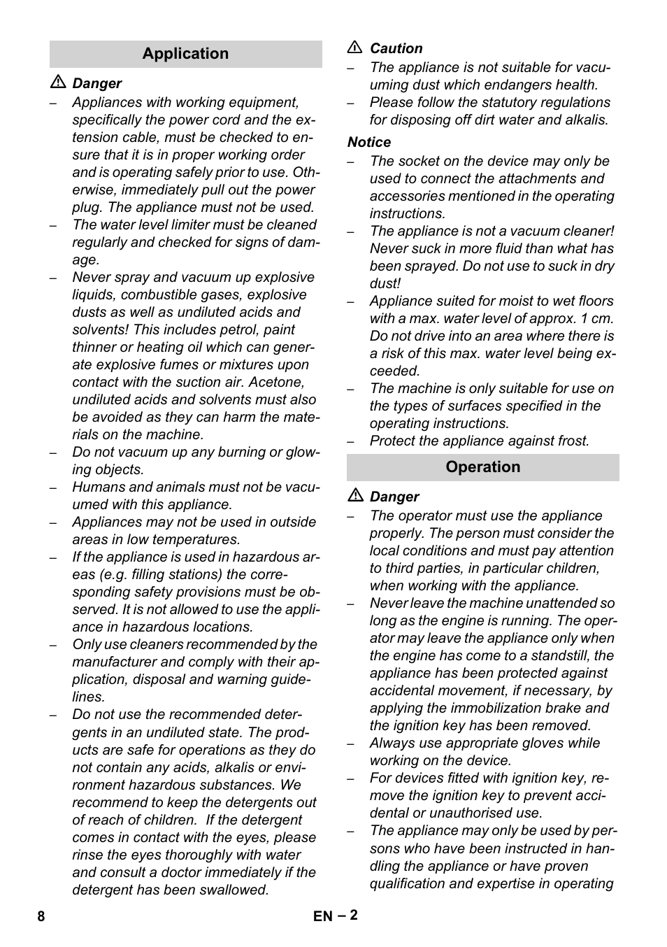 Application, Operation | Karcher Brush cleaning devices and spray extraction devices User Manual | Page 8 / 116