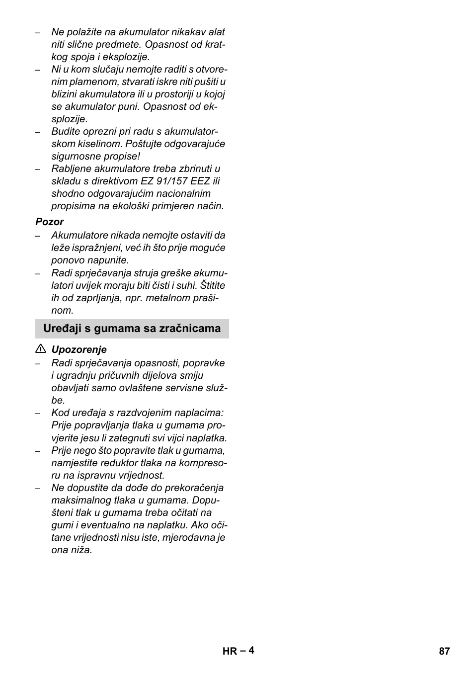 Uređaji s gumama sa zračnicama | Karcher Brush cleaning devices and spray extraction devices User Manual | Page 87 / 116