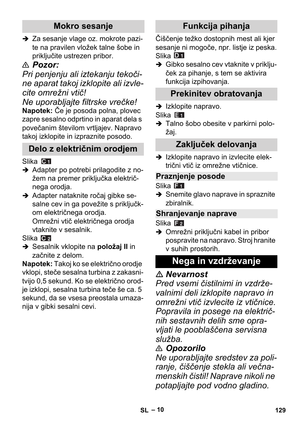 Nega in vzdrževanje | Karcher MV 3 P User Manual | Page 129 / 222