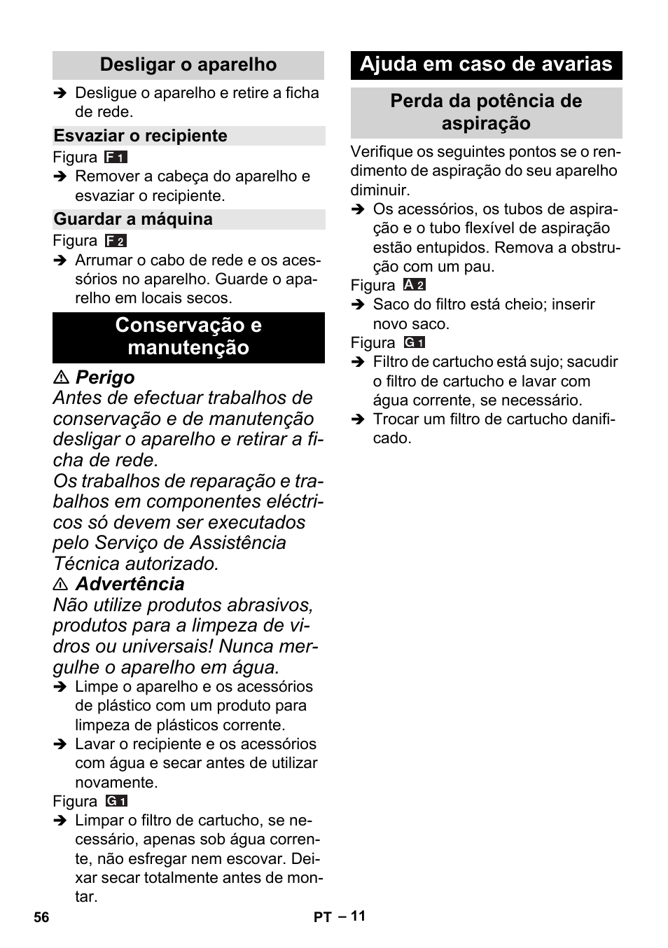 Conservação e manutenção ajuda em caso de avarias | Karcher MV 3 P User Manual | Page 56 / 222