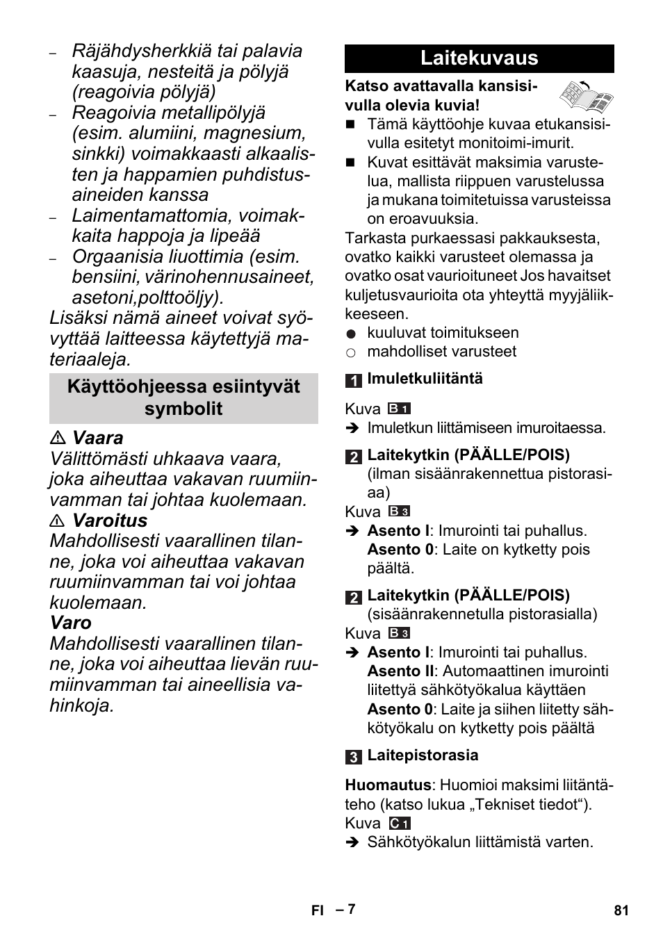 Laitekuvaus | Karcher MV 3 P User Manual | Page 81 / 222