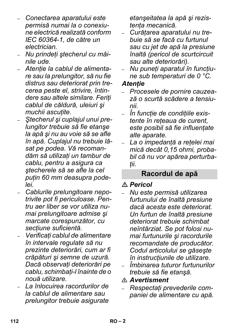 Racordul de apă | Karcher High Pressure Cleaners User Manual | Page 112 / 192