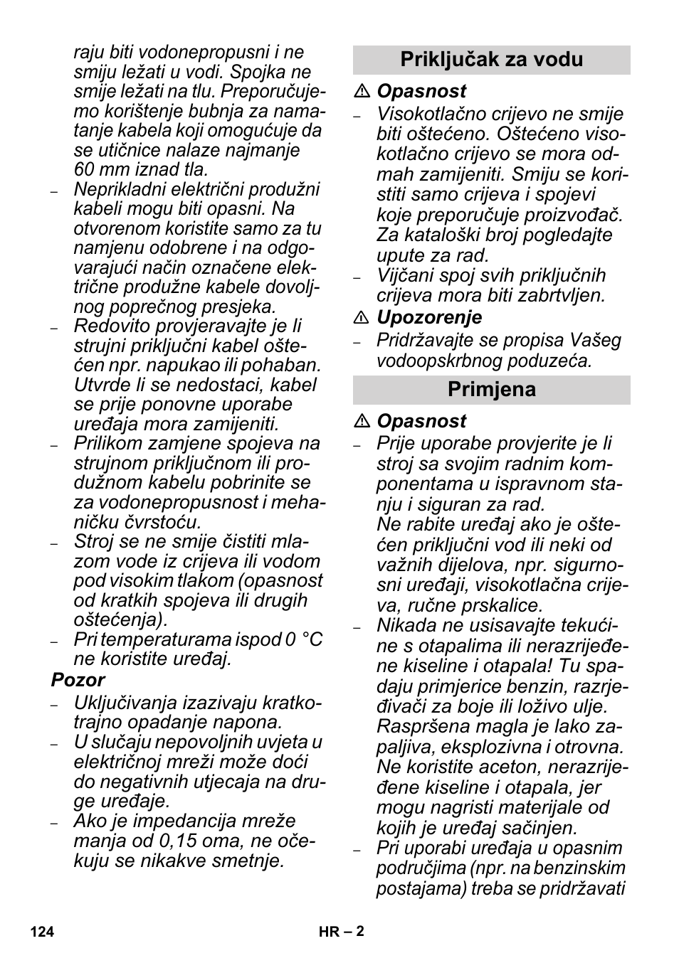 Priključak za vodu primjena | Karcher High Pressure Cleaners User Manual | Page 124 / 192