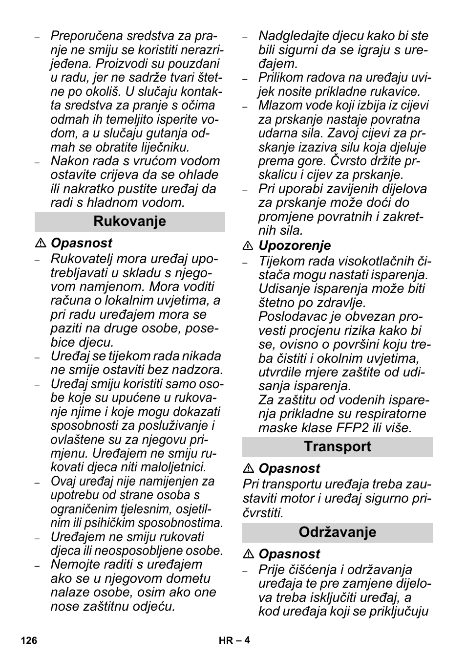 Rukovanje transport održavanje | Karcher High Pressure Cleaners User Manual | Page 126 / 192