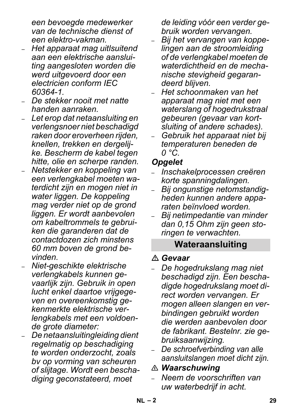 Wateraansluiting | Karcher High Pressure Cleaners User Manual | Page 29 / 192