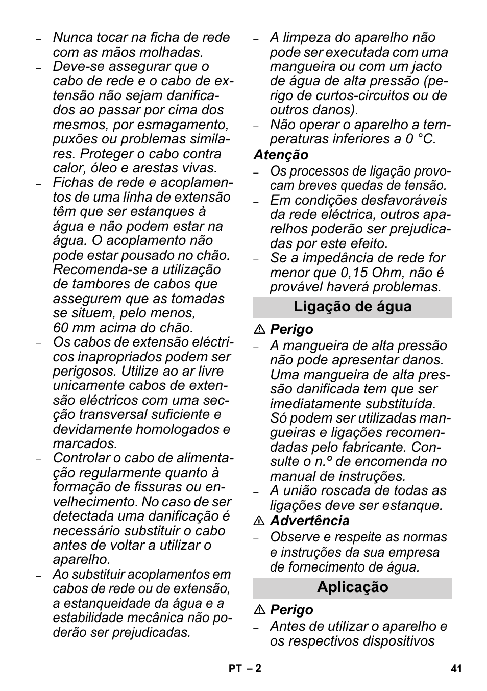 Ligação de água aplicação | Karcher High Pressure Cleaners User Manual | Page 41 / 192