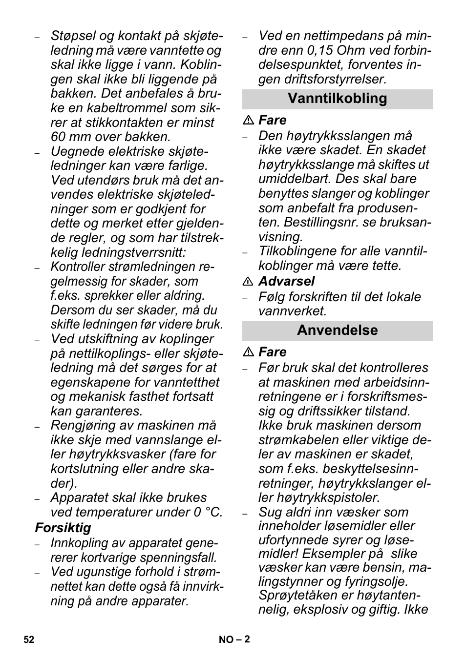 Vanntilkobling anvendelse | Karcher High Pressure Cleaners User Manual | Page 52 / 192