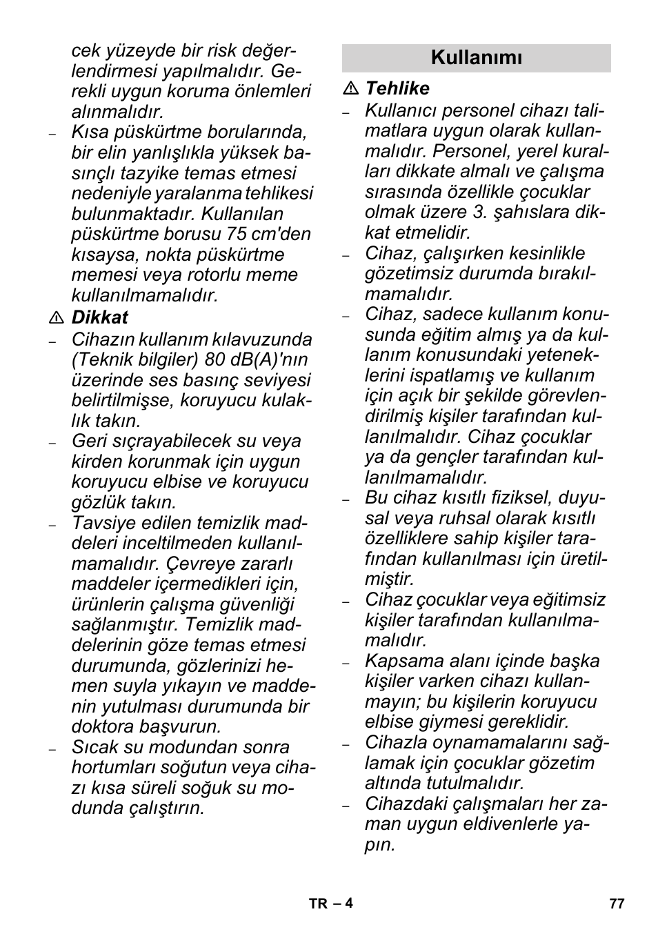 Kullanımı | Karcher High Pressure Cleaners User Manual | Page 77 / 192