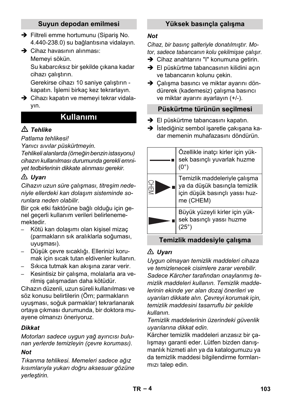 Kullanımı | Karcher HD 5-11 C Plus User Manual | Page 103 / 232