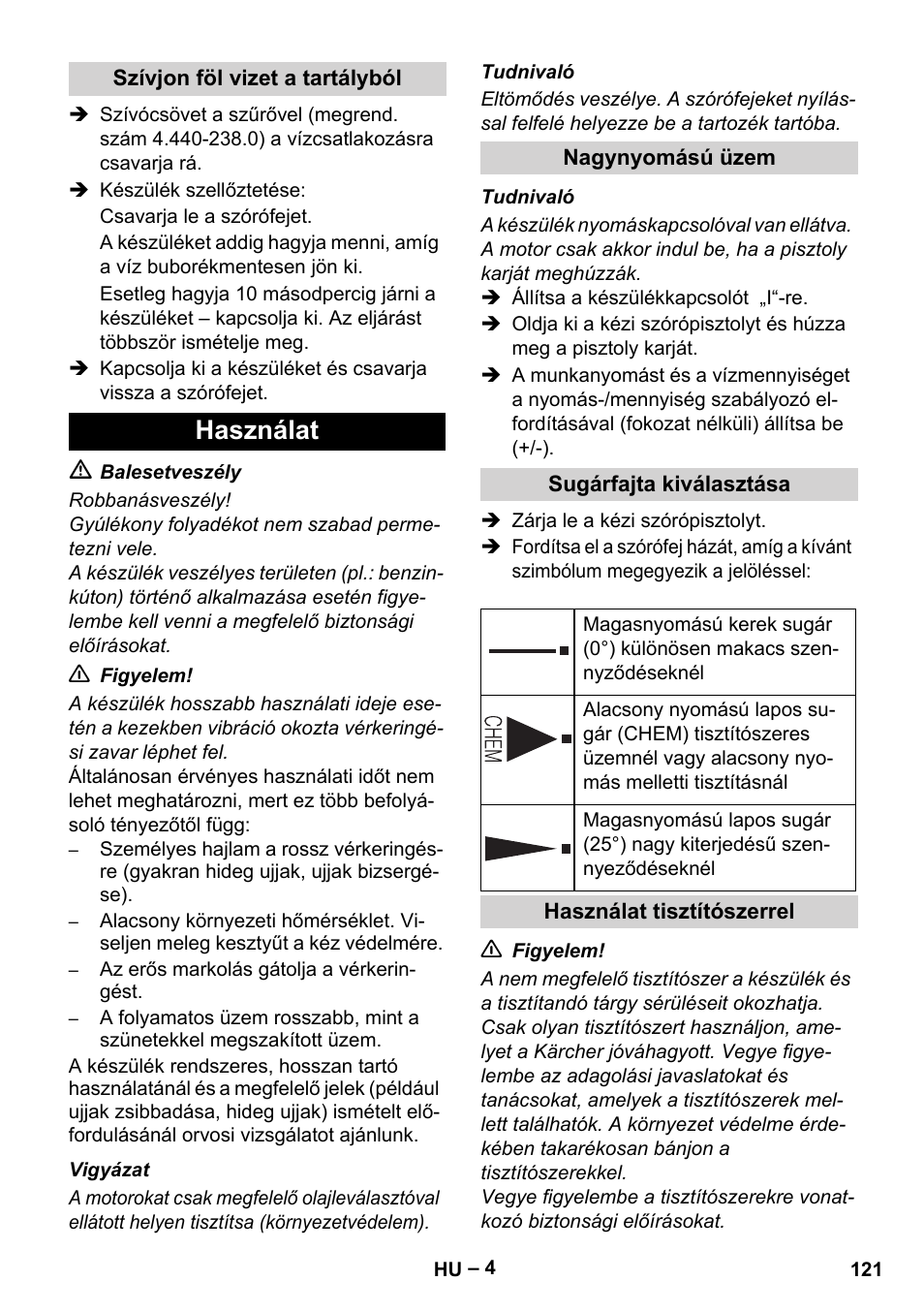 Használat | Karcher HD 5-11 C Plus User Manual | Page 121 / 232